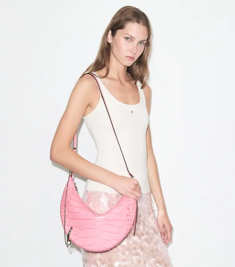 Pierced Croc-Embossed Crossbody Bag - Image 3