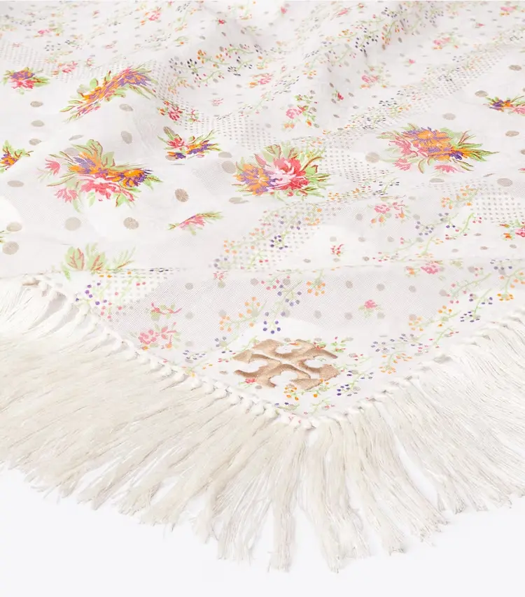 Polka Dot Floral Patchwork Fringe Neckerchief - Image 2