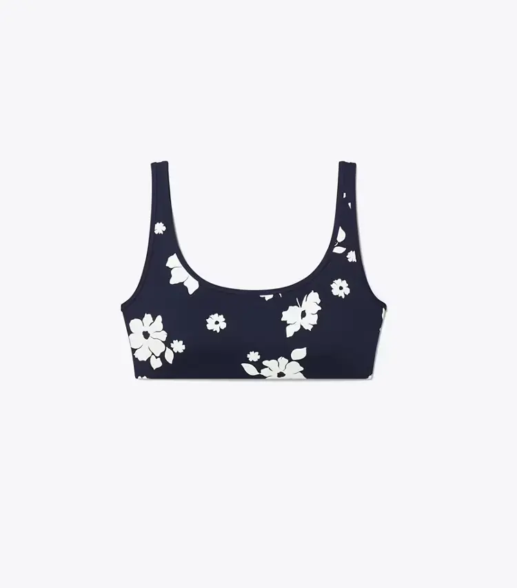 Printed Nylon Scoop-Neck Bra