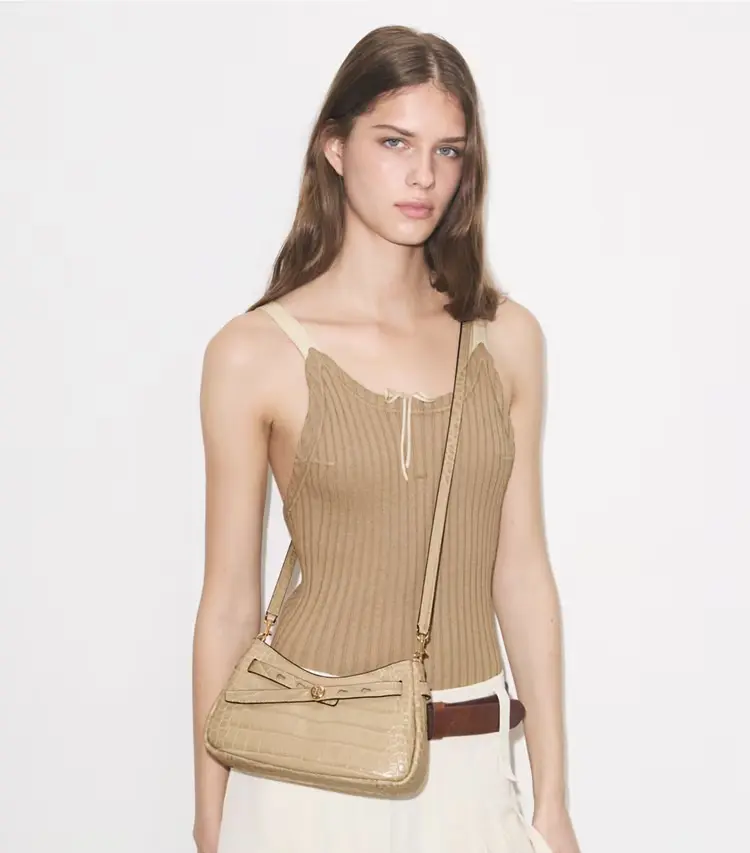 Romy Croc-Embossed Zip Top Crossbody Bag - Image 2