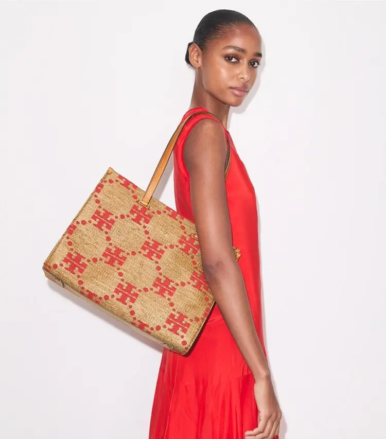 T Monogram Woven Tote - Image 2