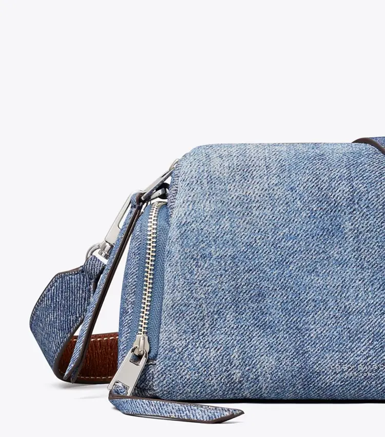 Perry Denim-Print Suede Voyager Crossbody Bag - Image 4