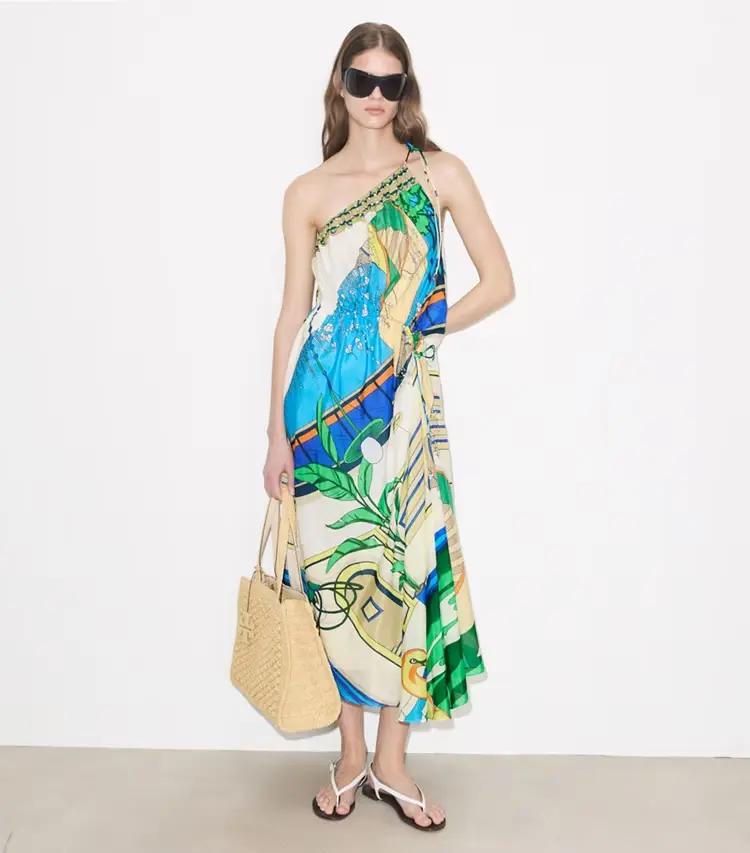 Printed One-Shoulder Cotton Dress - Image 2