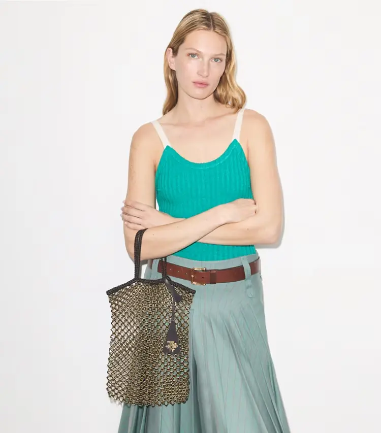 Small Handwoven Chain Mesh Tote - Image 2