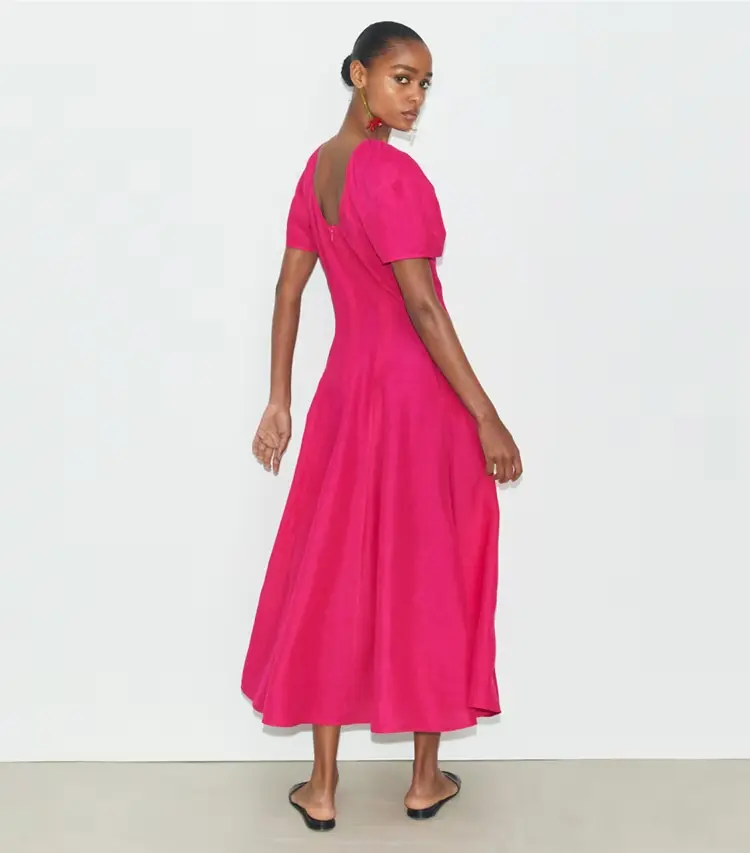 Balloon Sleeve Linen Dress - Image 3