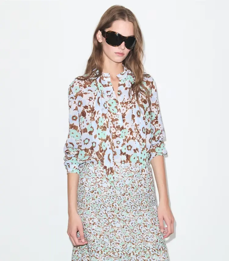 Printed Viscose Bow Blouse - Image 2