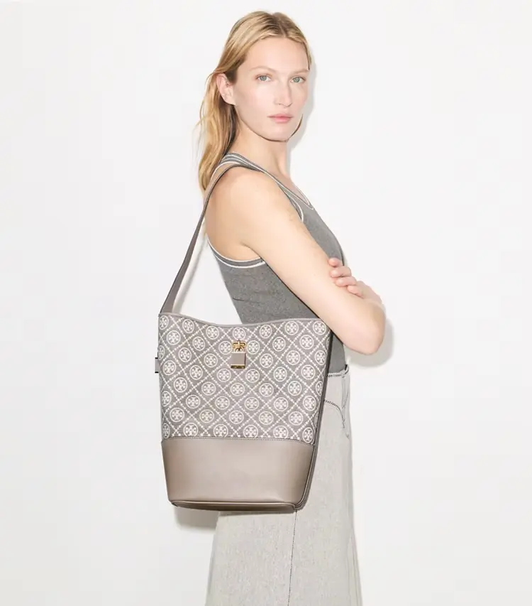 T Monogram Coated Jacquard Lock Slim Bucket Bag - Image 2