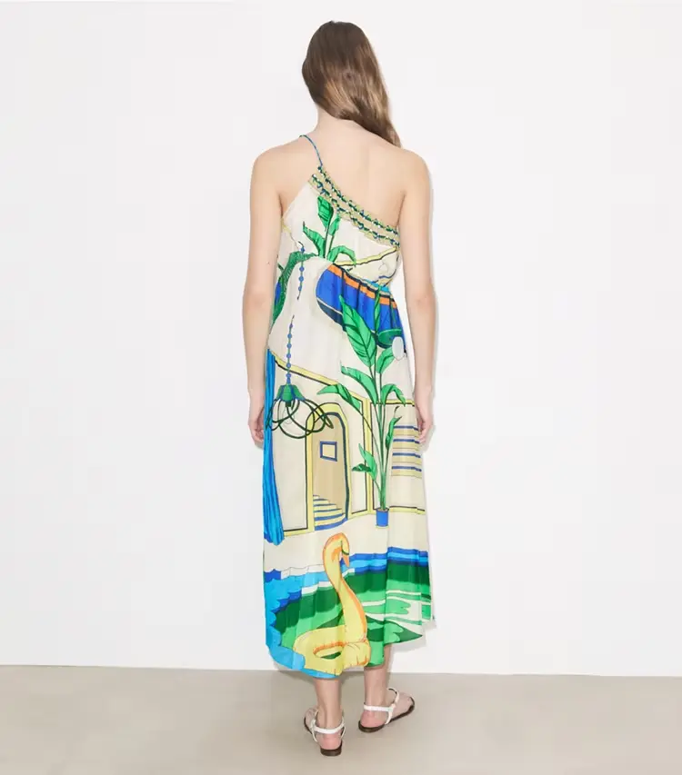 Printed One-Shoulder Cotton Dress - Image 3