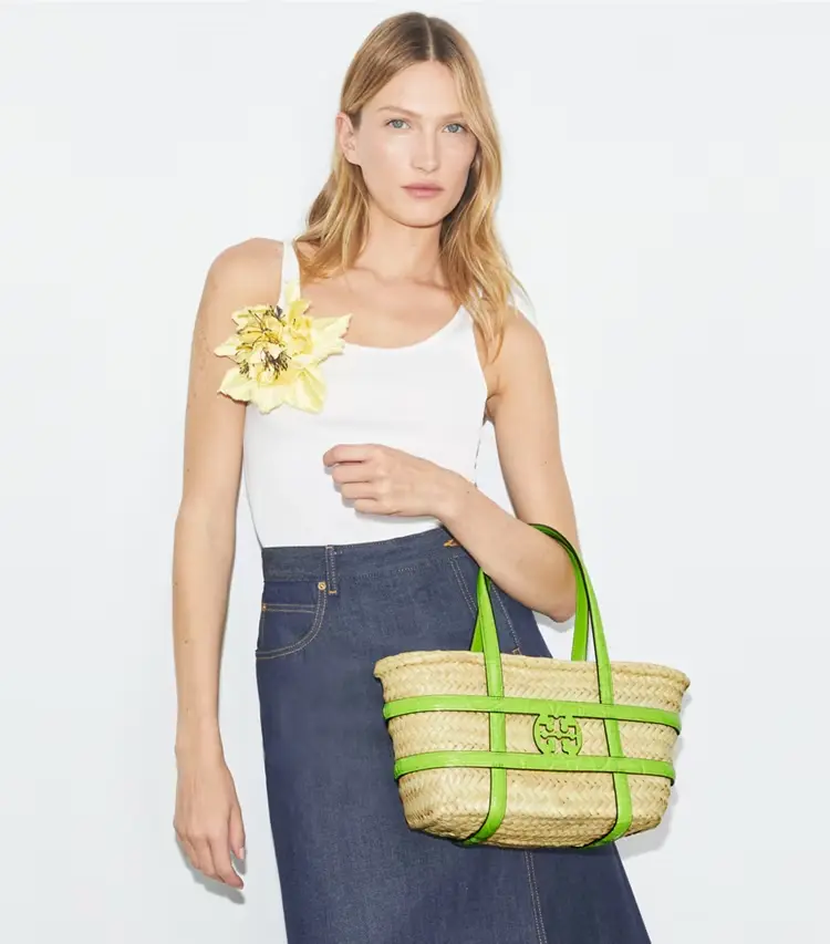 Small Ella Croc-Embossed Straw Basket - Image 2
