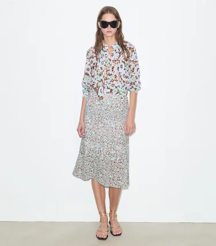 Printed Viscose Bow Blouse - Image 3