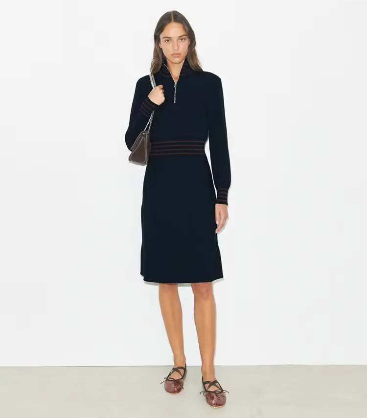 A-Line Turtleneck Zip Dress - Image 3