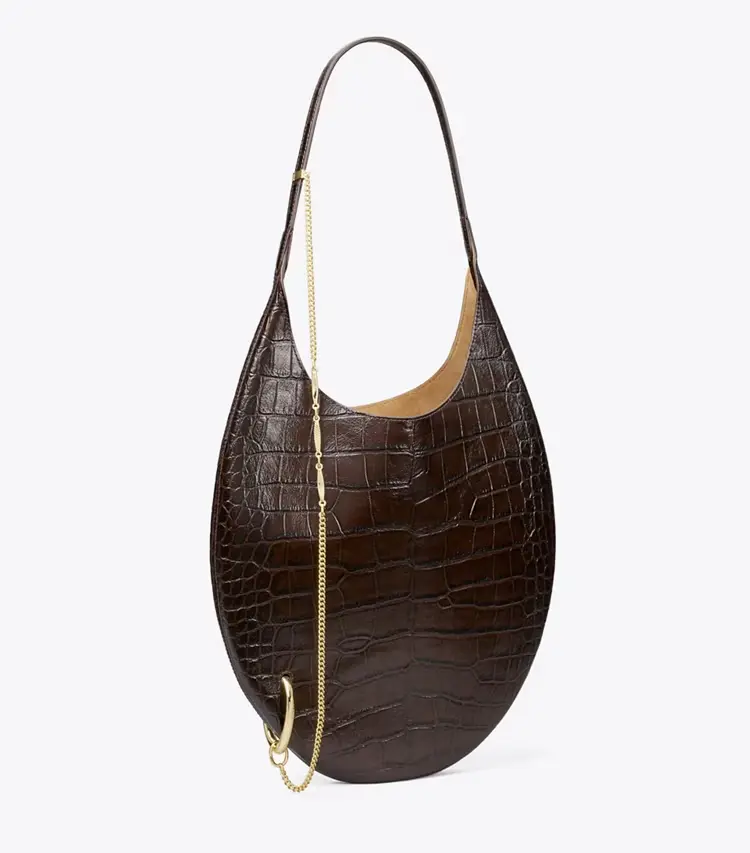 Pierced Croc-Embossed Soft Bag