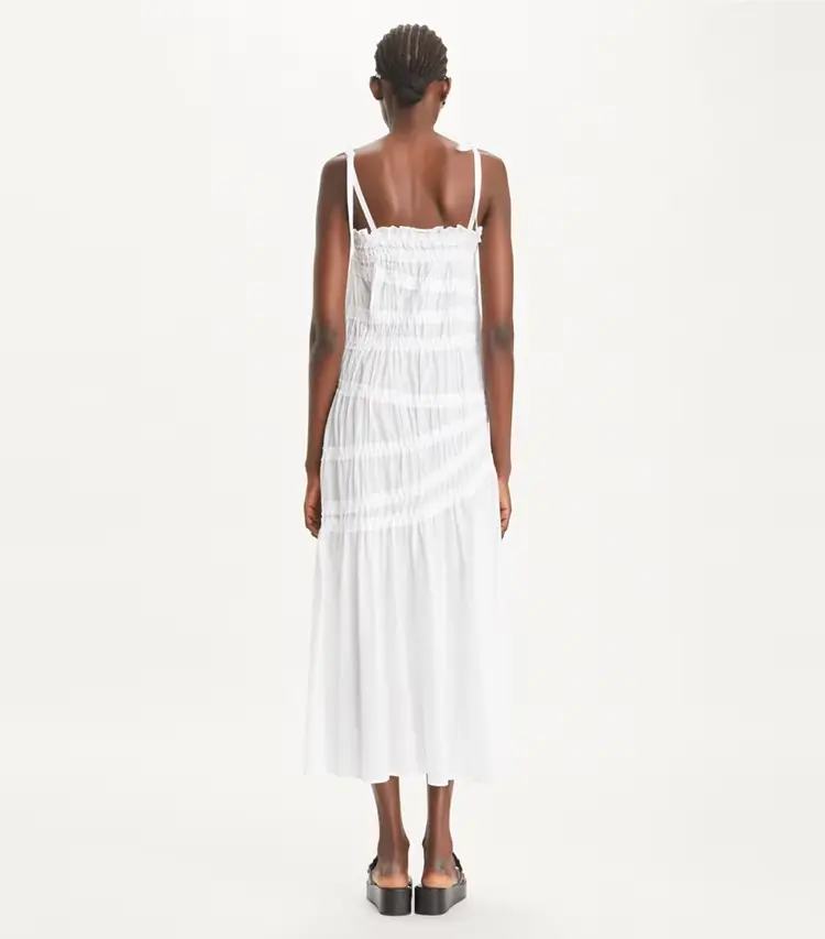 Shoulder Tie Smocked Cotton Dress - Image 3