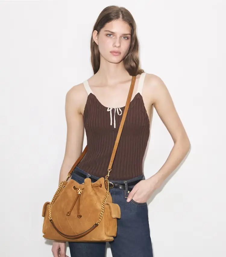Charlie Quilted Suede Drawstring Shoulder Bag - Image 2