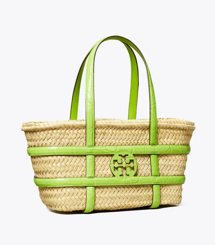 Small Ella Croc-Embossed Straw Basket
