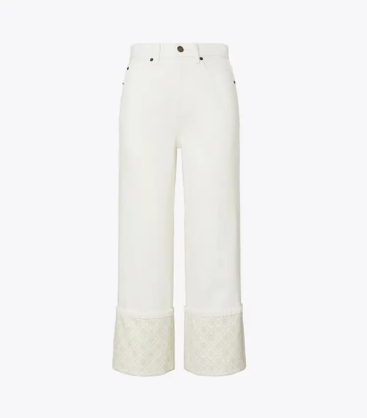 T Monogram Contrast Cuff Cropped Jean