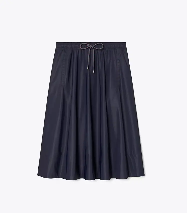 Drawstring Nylon Midi Skirt