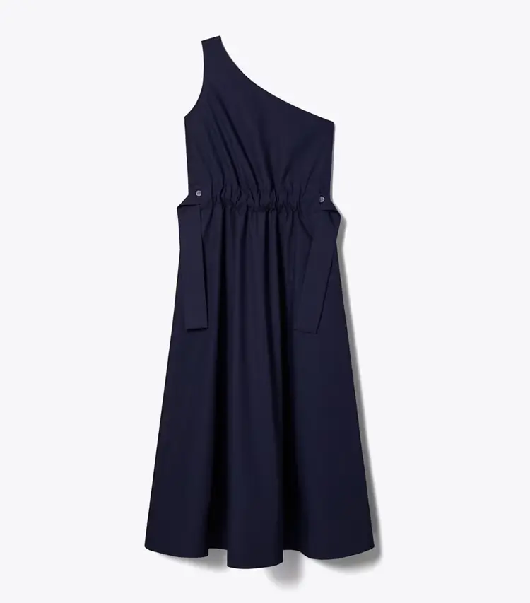 One-Shoulder Belted Cotton Dress