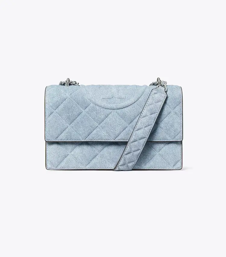 Small Fleming Denim-Print Suede Shoulder Bag - Image 4