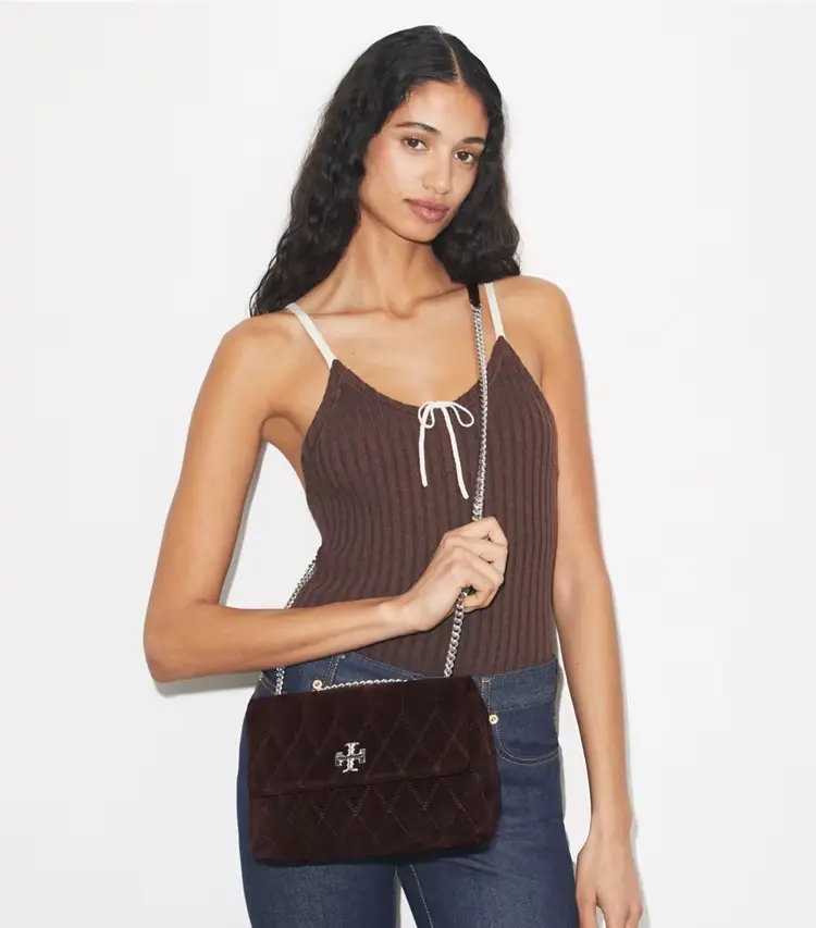 Small Kira Quilt Suede Shoulder Bag - Image 2