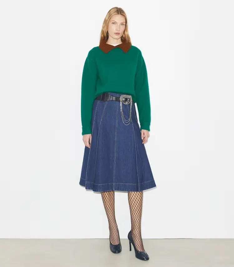 Pleated Denim Skirt - Image 2