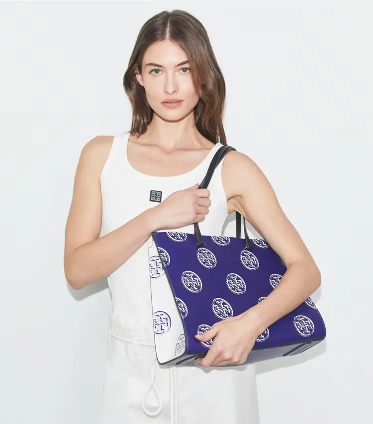 T Monogram Contrast Embossed Tote - Image 2