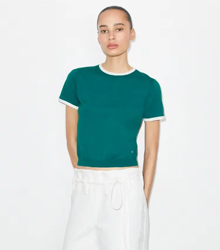 Contrast-Trim Short-Sleeve Sweater - Image 2