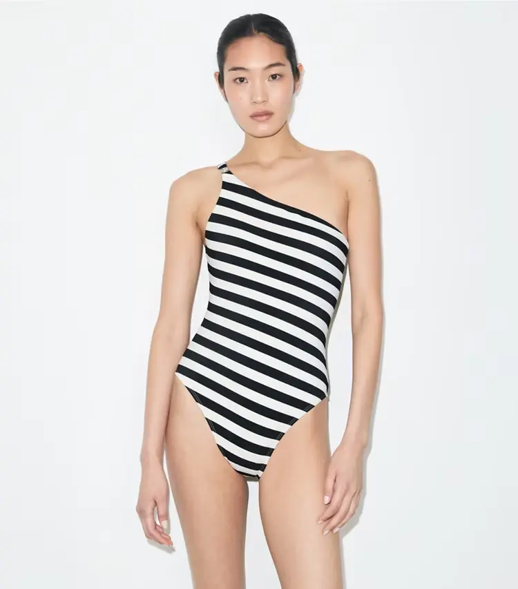 One Shoulder Striped Swimsuit - Image 2