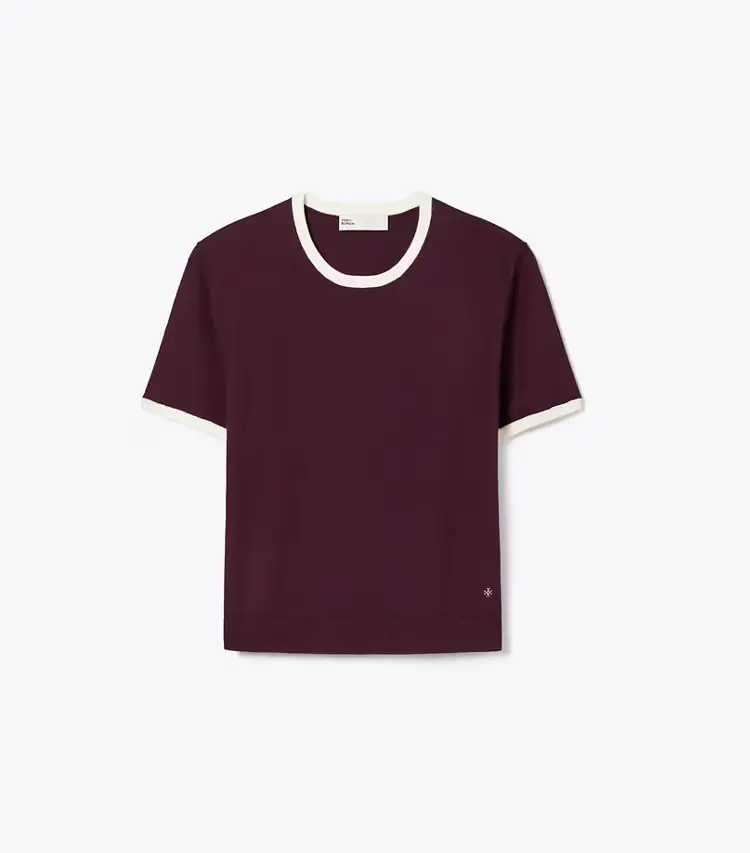 Contrast-Trim Short-Sleeve Sweater
