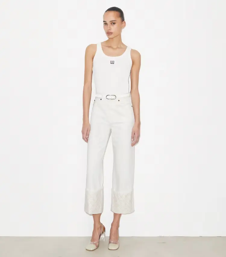 T Monogram Contrast Cuff Cropped Jean - Image 2