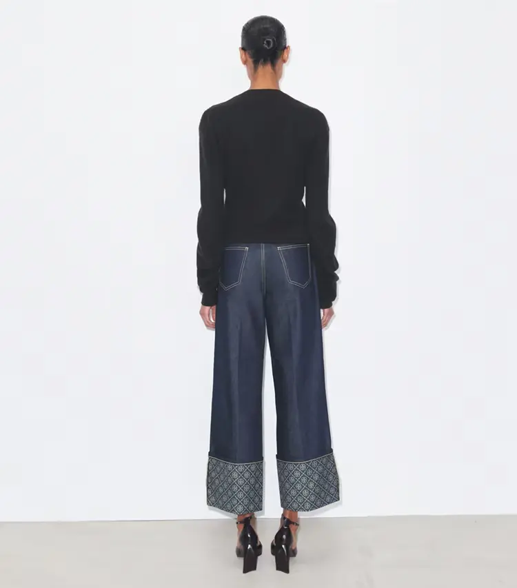 T Monogram Contrast Cuff Straight Leg Jean - Image 3