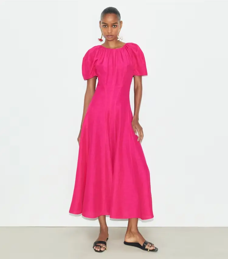 Balloon Sleeve Linen Dress - Image 2