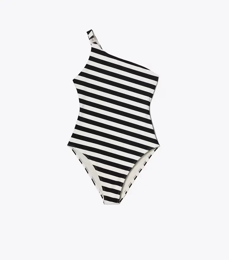 One Shoulder Striped Swimsuit