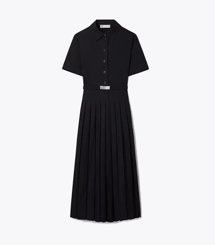 Pleated Poplin Shirtdress