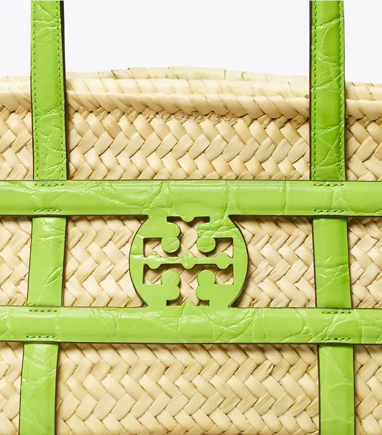 Small Ella Croc-Embossed Straw Basket - Image 4