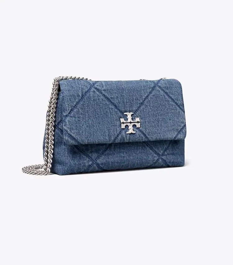 Small Kira Diamond Quilt Denim Shoulder Bag