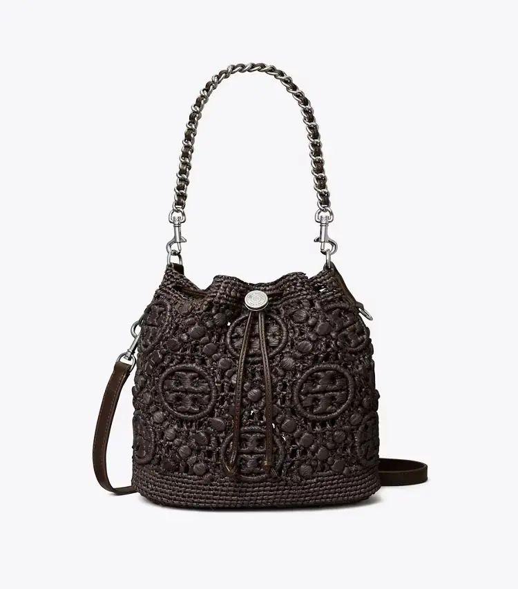 T Monogram Raffia Bucket Bag - Image 4