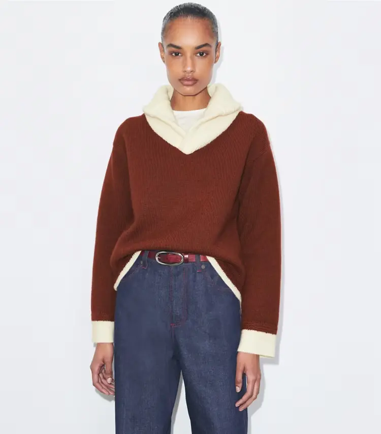 Contrast Collar Wool Sweater - Image 2
