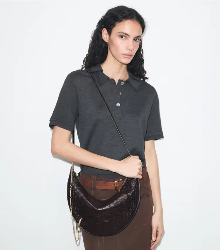 Pierced Croc-Embossed Crossbody Bag - Image 3