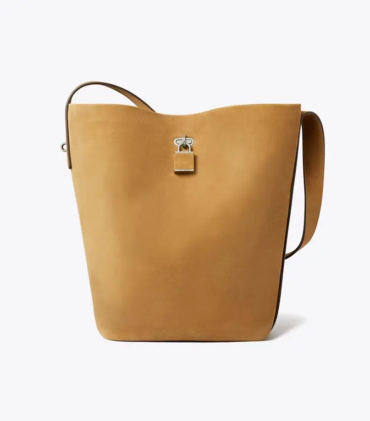 Lock Slim Suede Bucket Bag - Image 3